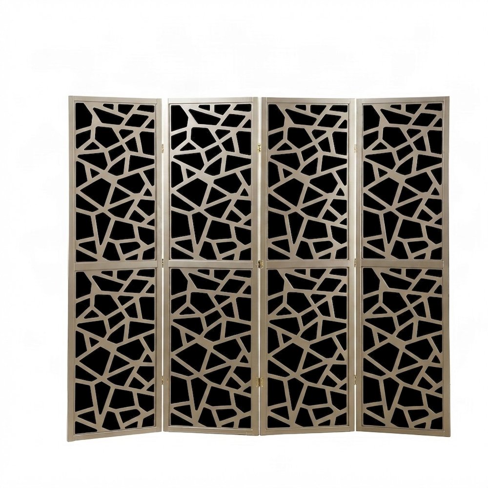 4-Panel Wood and Non-Woven Fabric Folding Room Divider Screen, Gold