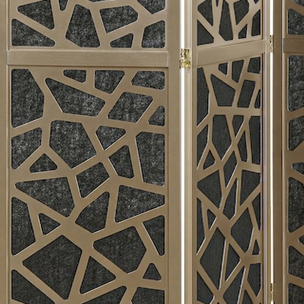 4-Panel Wood and Non-Woven Fabric Folding Room Divider Screen, Gold