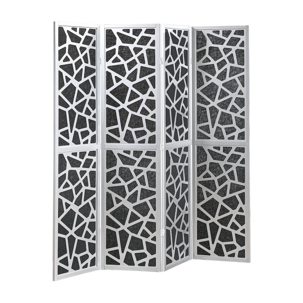 4-Panel Wood and Non-Woven Fabric Folding Room Divider Screen, Silver
