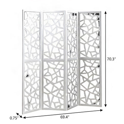 4-Panel Wood and Non-Woven Fabric Folding Room Divider Screen, Silver