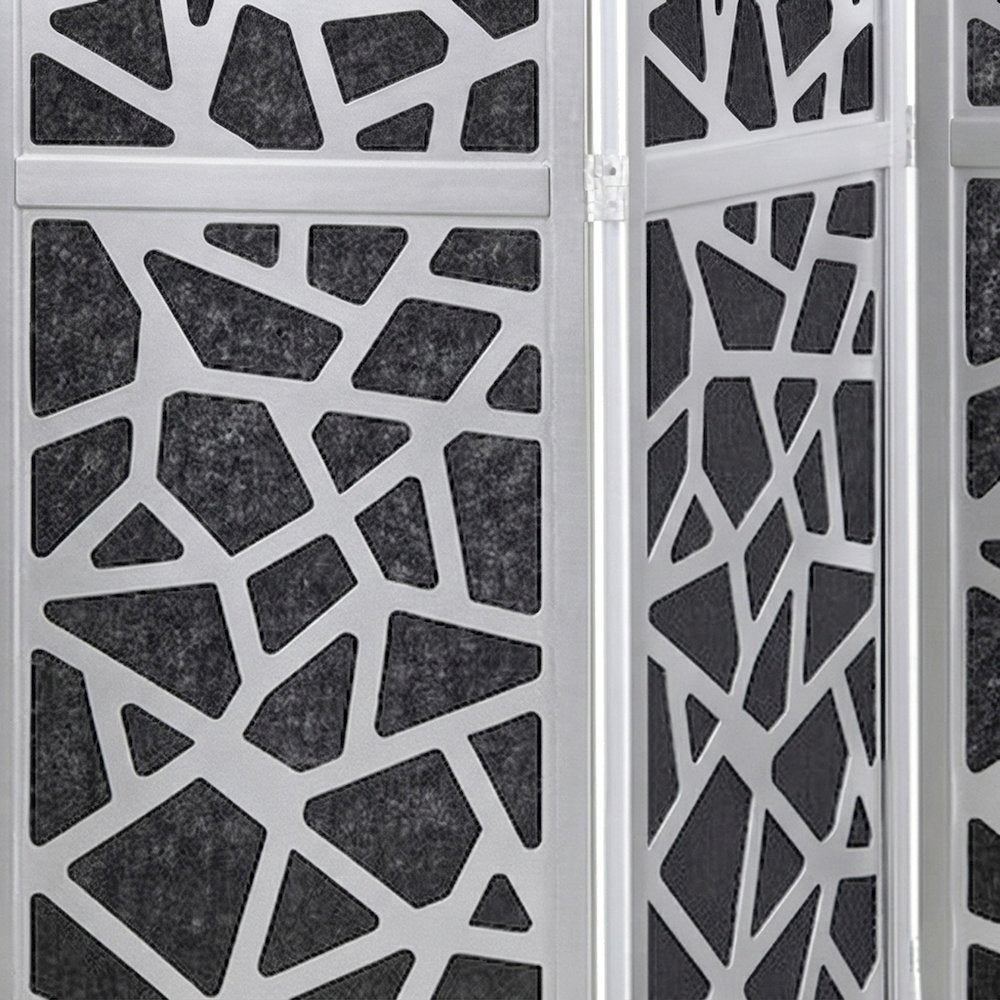 4-Panel Wood and Non-Woven Fabric Folding Room Divider Screen, Silver