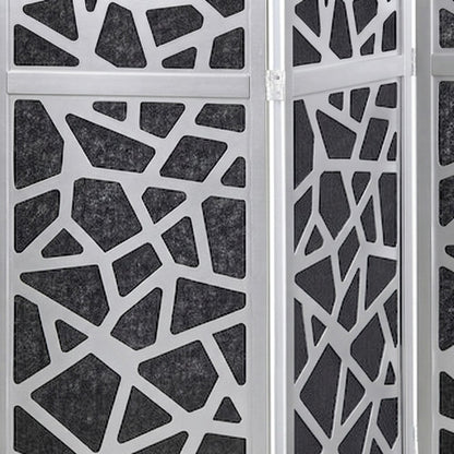 4-Panel Wood and Non-Woven Fabric Folding Room Divider Screen, Silver