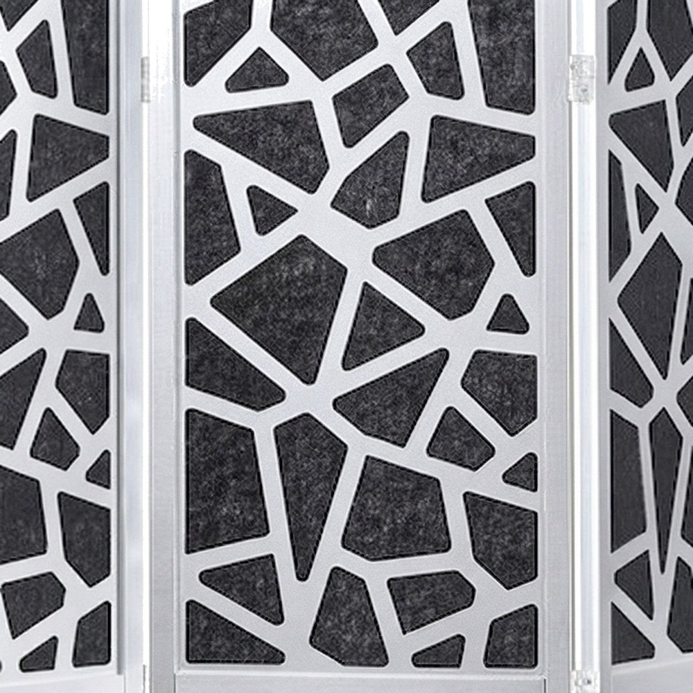 4-Panel Wood and Non-Woven Fabric Folding Room Divider Screen, Silver