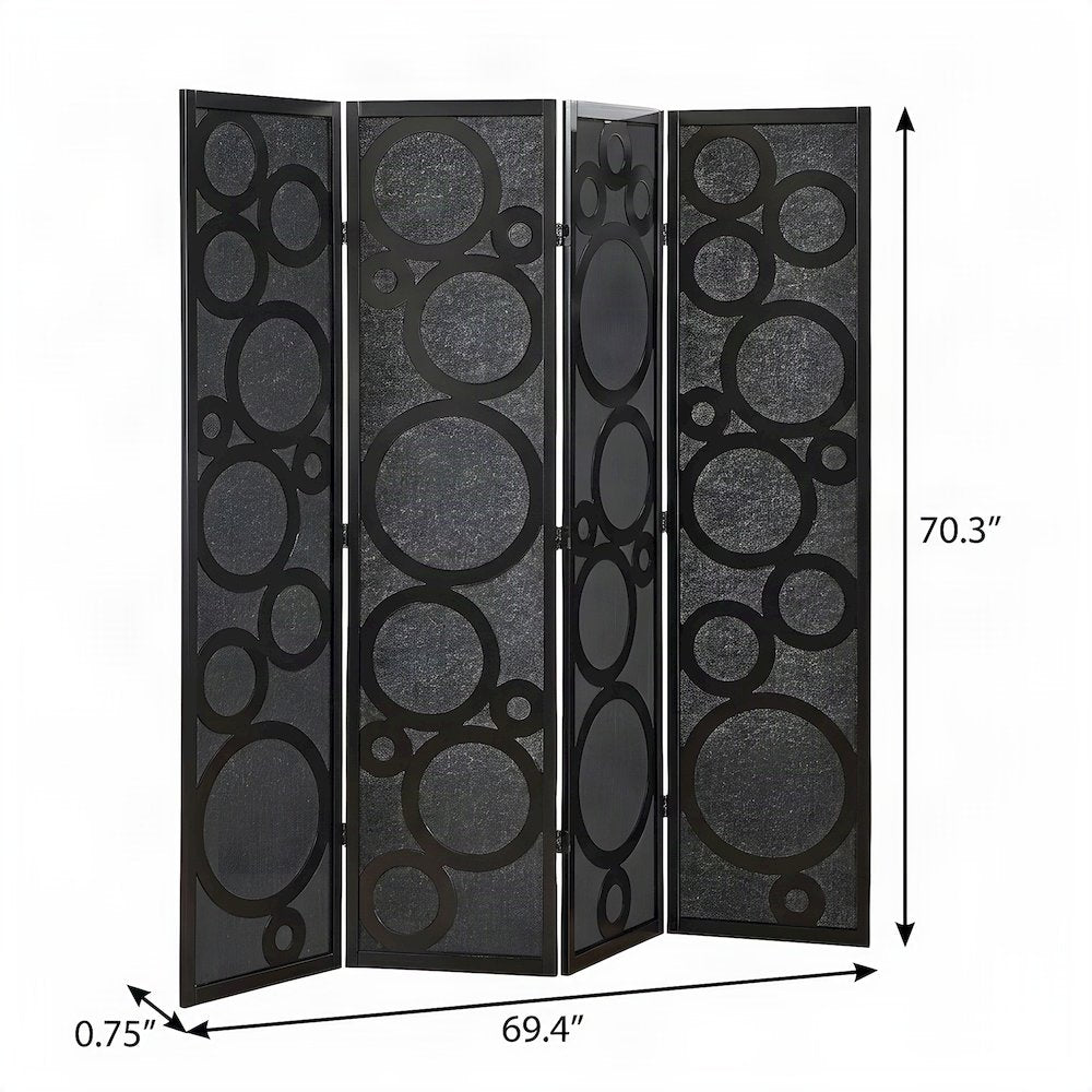 Wood and Non-Woven Fabric 4-Panel Folding Freestanding Room Divider, Black
