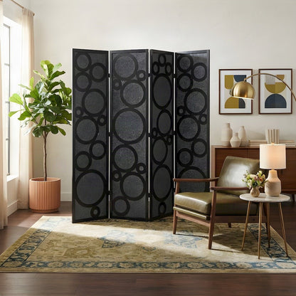 Wood and Non-Woven Fabric 4-Panel Folding Freestanding Room Divider, Black