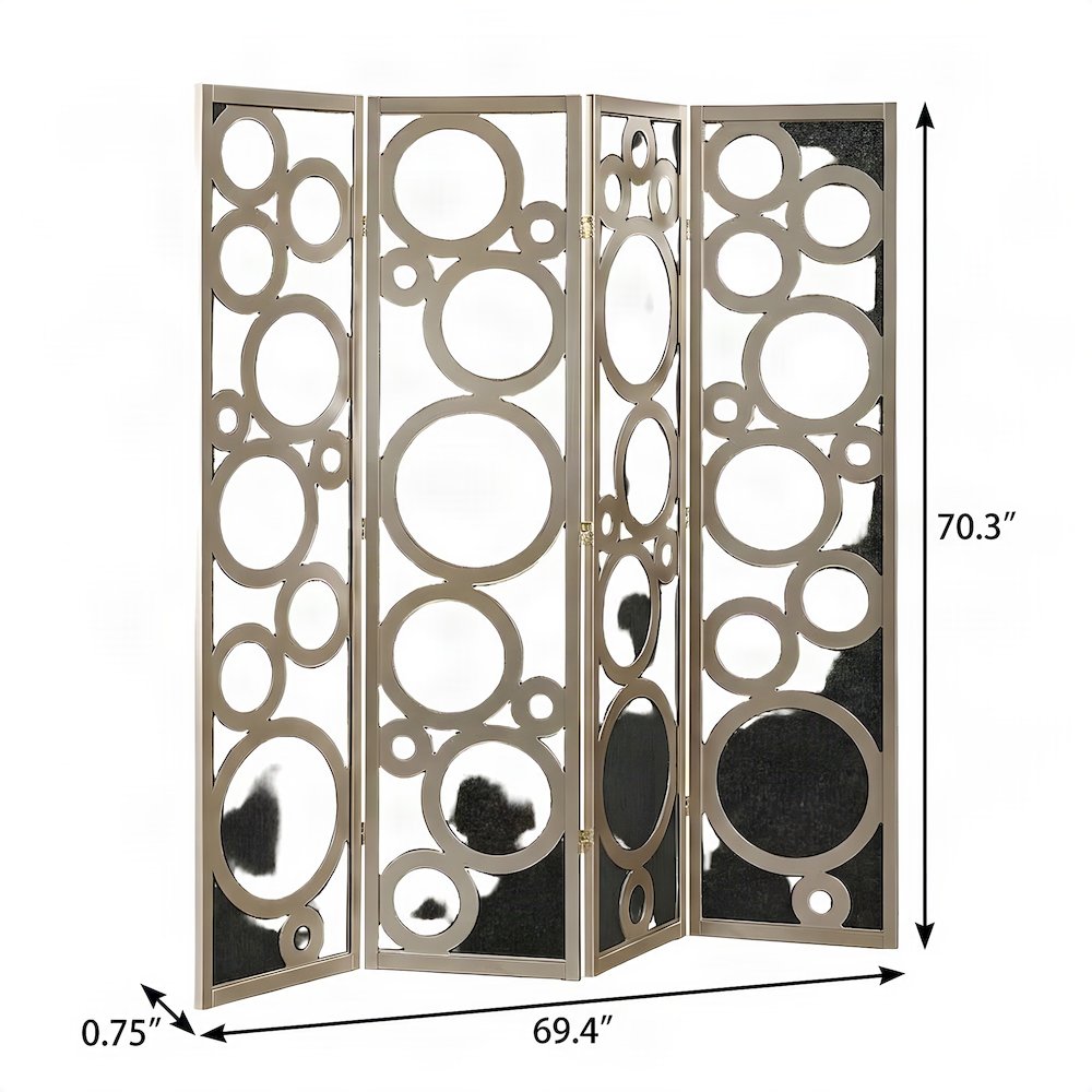 Wood and Non-Woven Fabric 4-Panel Folding Freestanding Room Divider, Gold