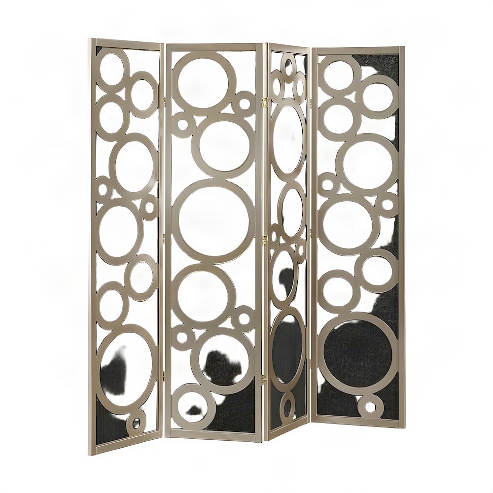 Wood and Non-Woven Fabric 4-Panel Folding Freestanding Room Divider, Gold