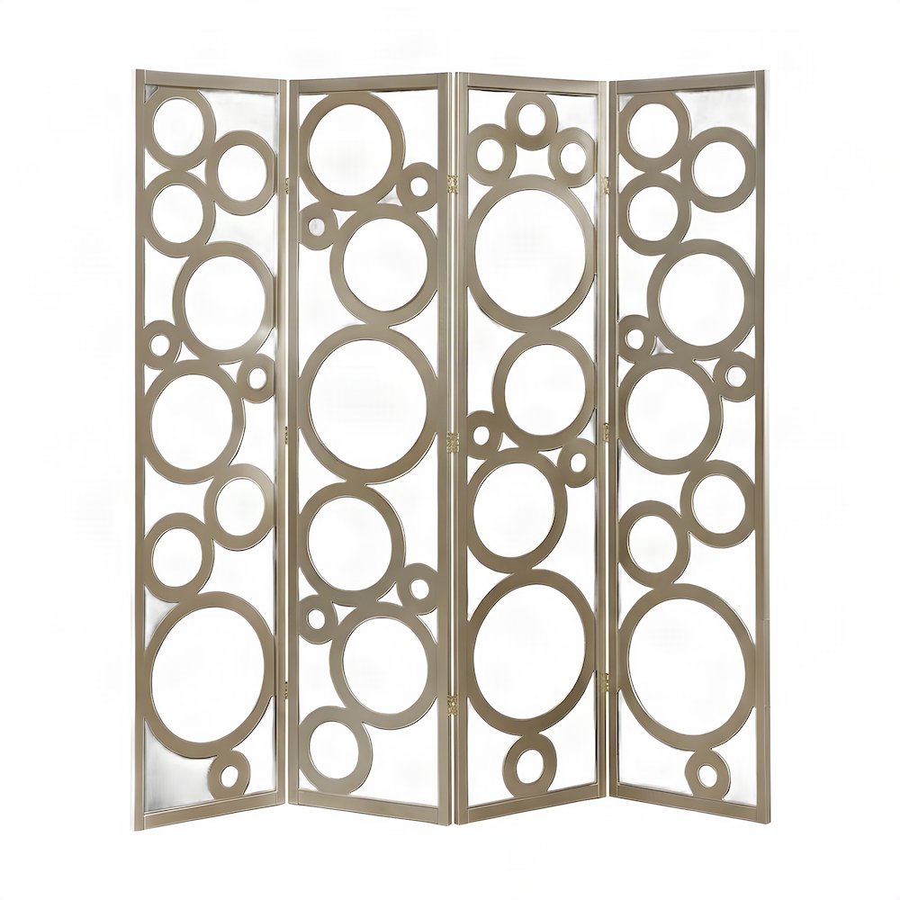 Wood and Non-Woven Fabric 4-Panel Folding Freestanding Room Divider, Gold