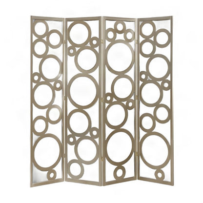 Wood and Non-Woven Fabric 4-Panel Folding Freestanding Room Divider, Gold
