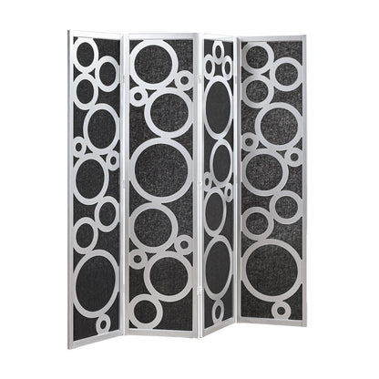 Wood and Non-Woven Fabric 4-Panel Folding Freestanding Room Divider, Silver