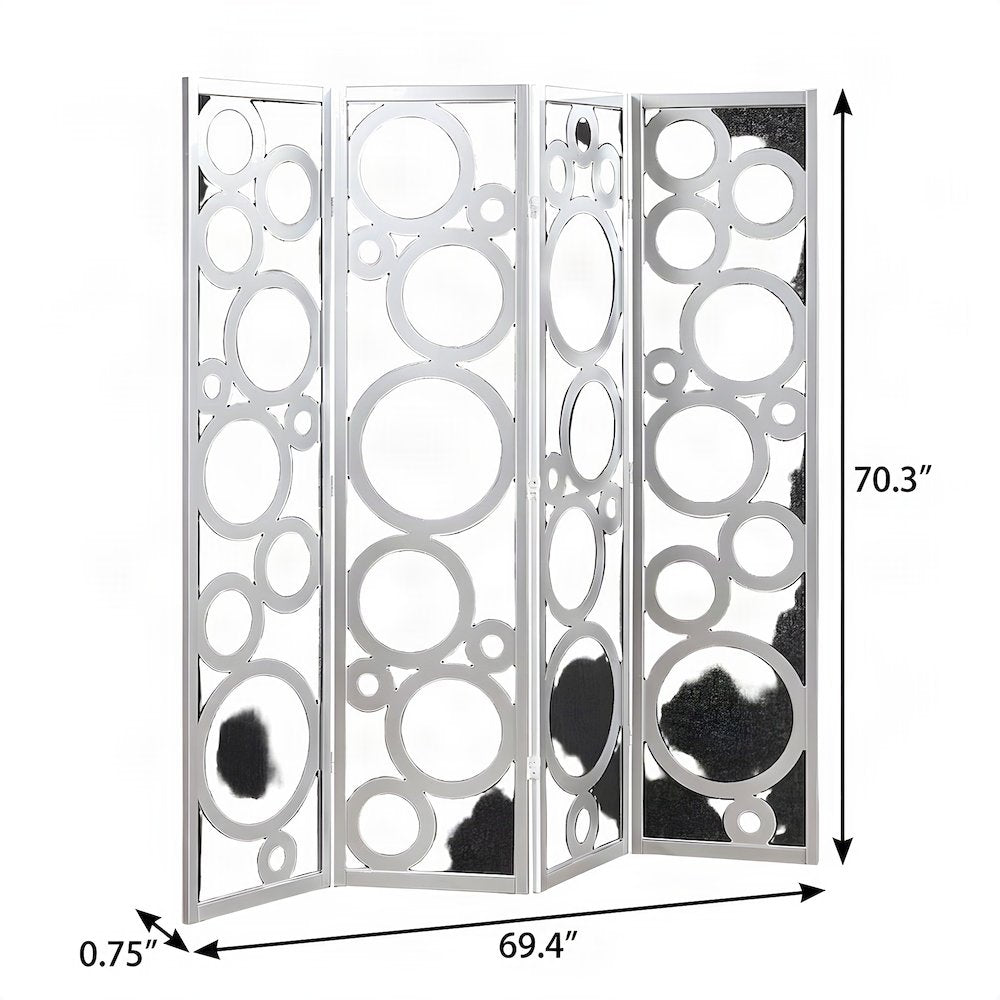 Wood and Non-Woven Fabric 4-Panel Folding Freestanding Room Divider, Silver