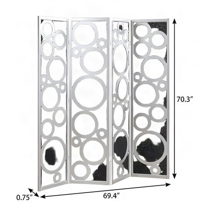 Wood and Non-Woven Fabric 4-Panel Folding Freestanding Room Divider, Silver
