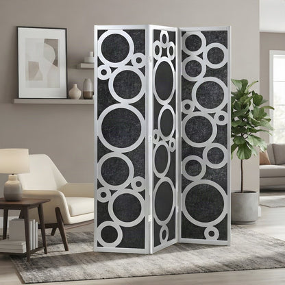 Wood and Non-Woven Fabric 4-Panel Folding Freestanding Room Divider, Silver