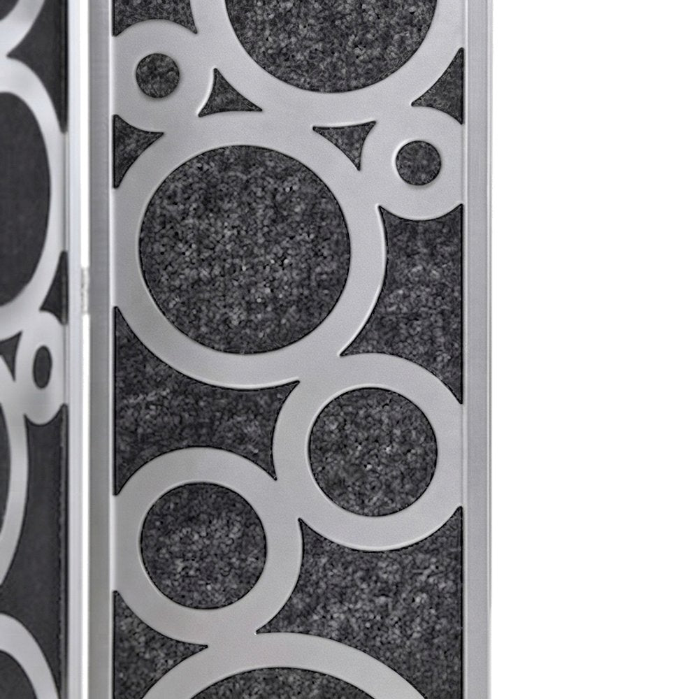 Wood and Non-Woven Fabric 4-Panel Folding Freestanding Room Divider, Silver