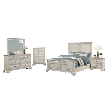 Parchment Wood Bedroom Set, Queen Panel Bed, Dresser, Mirror, Nightstand, Chest