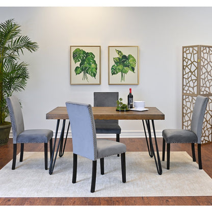 Ashzo 6-Pc Dining Set, Hairpin Dining Table with 4 Chairs and Bench, Gray
