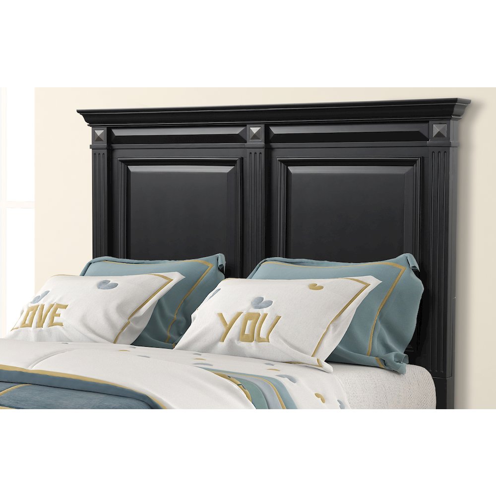 Vintage Black Wood Bedroom Set, Queen Bed, Dresser, Mirror,2 Nightstands, Chest