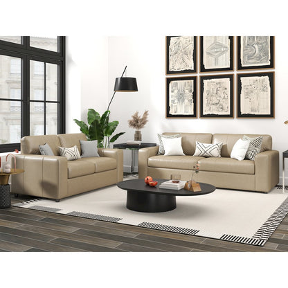 Sakan Leather Upholstered 2-Piece Living Room Set, Sofa and Loveseat, Beige