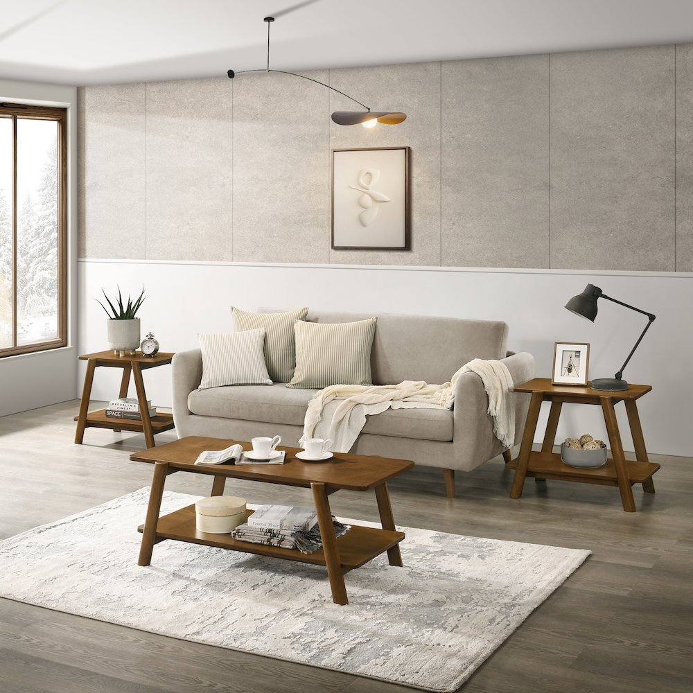 Metz Mid-Century Modern Wood Shelf 3-Pc Coffee Table Set, Walnut Finish