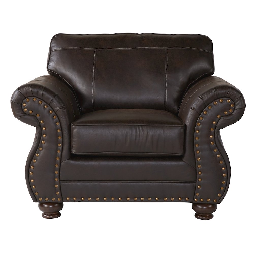 Leinster Faux Leather Nailhead Sofa, Loveseat, and Chair Set in Espresso