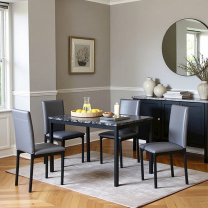 Gray Faux Marble Dining Table Set with 4 Chairs, 5-Piece Set