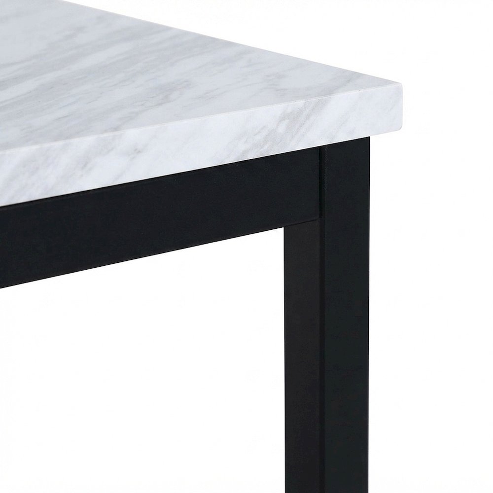 Faux Marble Top Dining Table with Faux Leather Chairs 5 Piece Set, Black