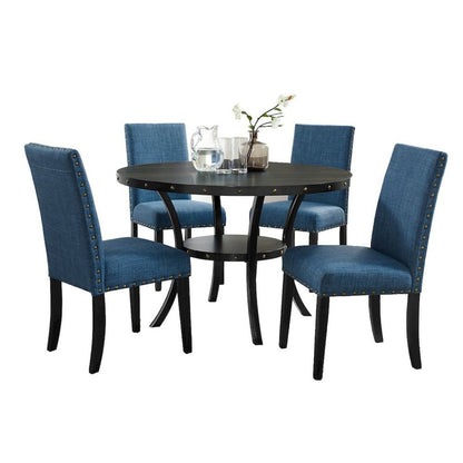 Blue 5-Piece Round Dining Table with Matching Kitchen & Dining Room Chairs