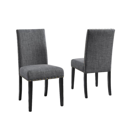 Gray Round Dining Table Set for 4, Upholstered Chairs and Nailhead Trim