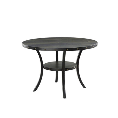 Gray Round Dining Table Set for 4, Upholstered Chairs and Nailhead Trim