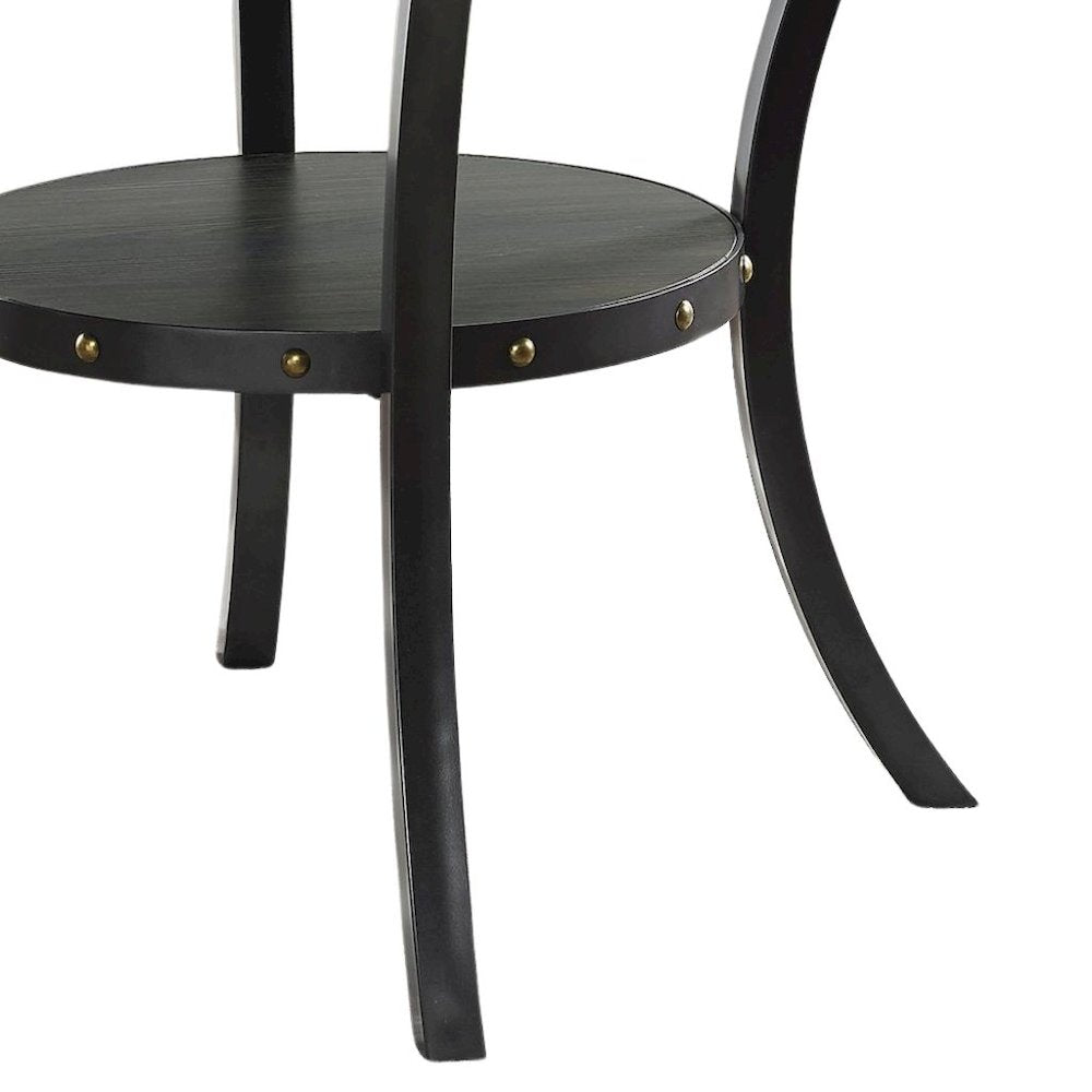 Gray Round Dining Table with Open Shelf – Modern Kitchen Wooden Table