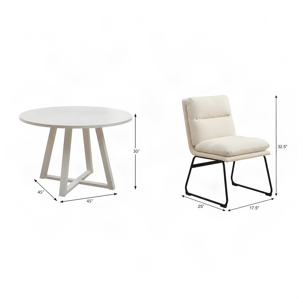 Round Dining Table and Chairs with Trestle Base, 5 Piece Set, Vanilla