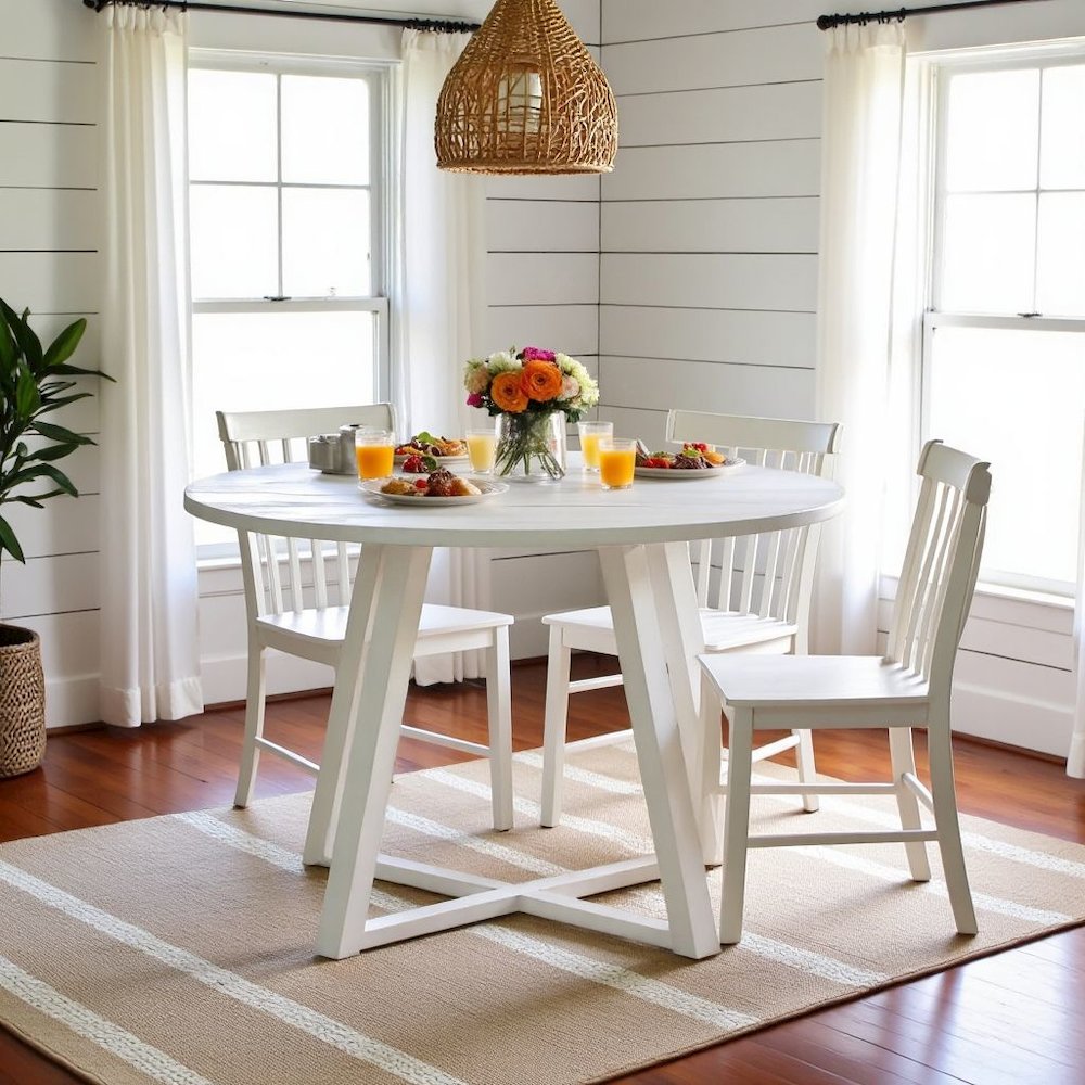 White Round Kitchen Table With Wood Base, Ideal for Dining Rooms
