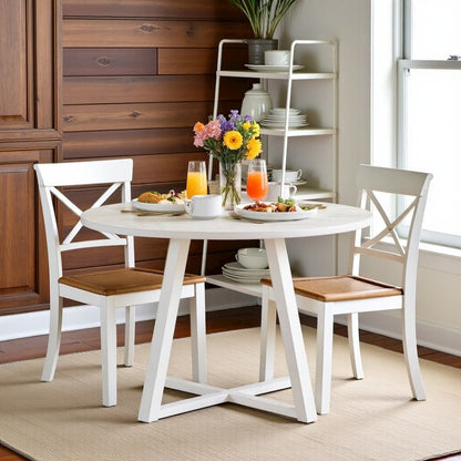 White Round Kitchen Table With Wood Base, Ideal for Dining Rooms