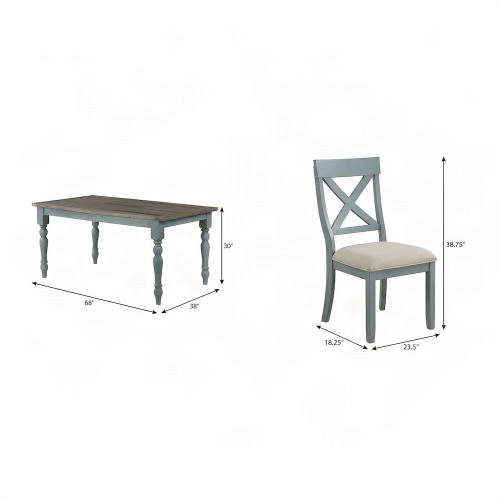 Wood Dining Table and Cross Back Chairs Farmhouse 7 Piece Set, Blue