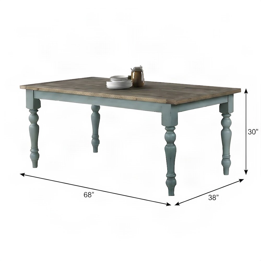 Wood Dining Table with Two-Tone Finish, Turned Legs, for Kitchen, Blue