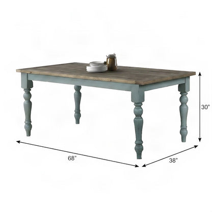 Wood Dining Table with Two-Tone Finish, Turned Legs, for Kitchen, Blue