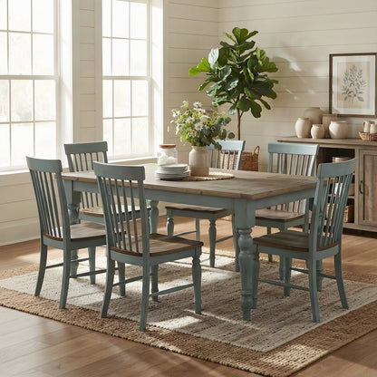 Wood Dining Table with Two-Tone Finish, Turned Legs, for Kitchen, Blue