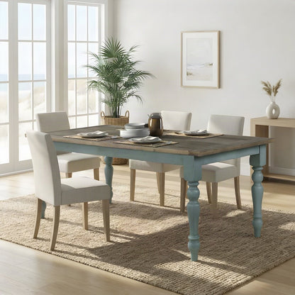 Wood Dining Table with Two-Tone Finish, Turned Legs, for Kitchen, Blue