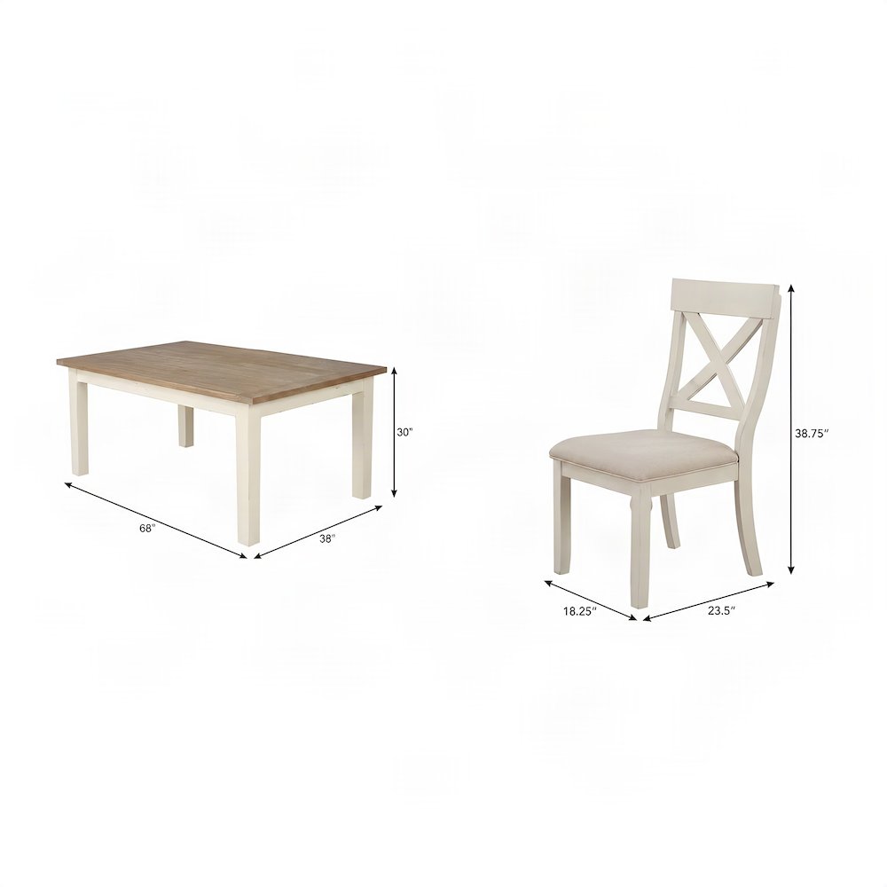 Wood Farmhouse Dining Table with Cross-Back Chairs, 5 Piece Set, Antique White