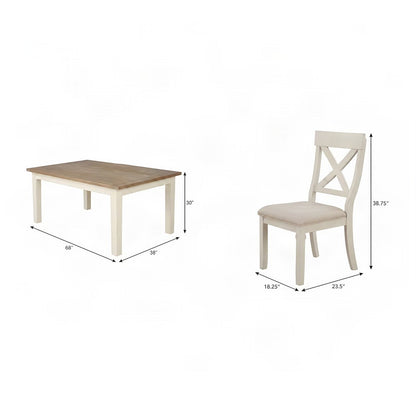 Wood Farmhouse Dining Table with Cross-Back Chairs, 5 Piece Set, Antique White