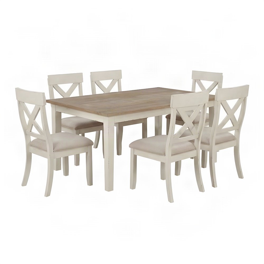 Wood Farmhouse Dining Table with Cross-Back Chairs, 5 Piece Set, Antique White