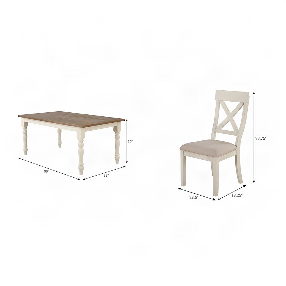 Wood Farmhouse Dining Table with Cross-Back Chairs, 7 Piece Set, Antique White