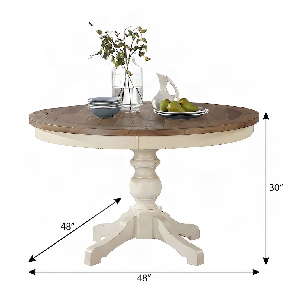Distressed Two-tone Wood Round Kitchen and Dining Table for Four, Antique White