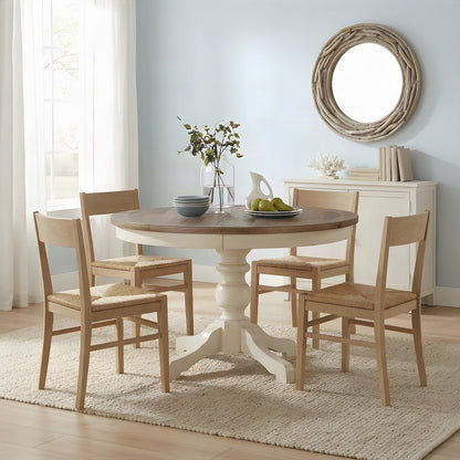 Distressed Two-tone Wood Round Kitchen and Dining Table for Four, Antique White