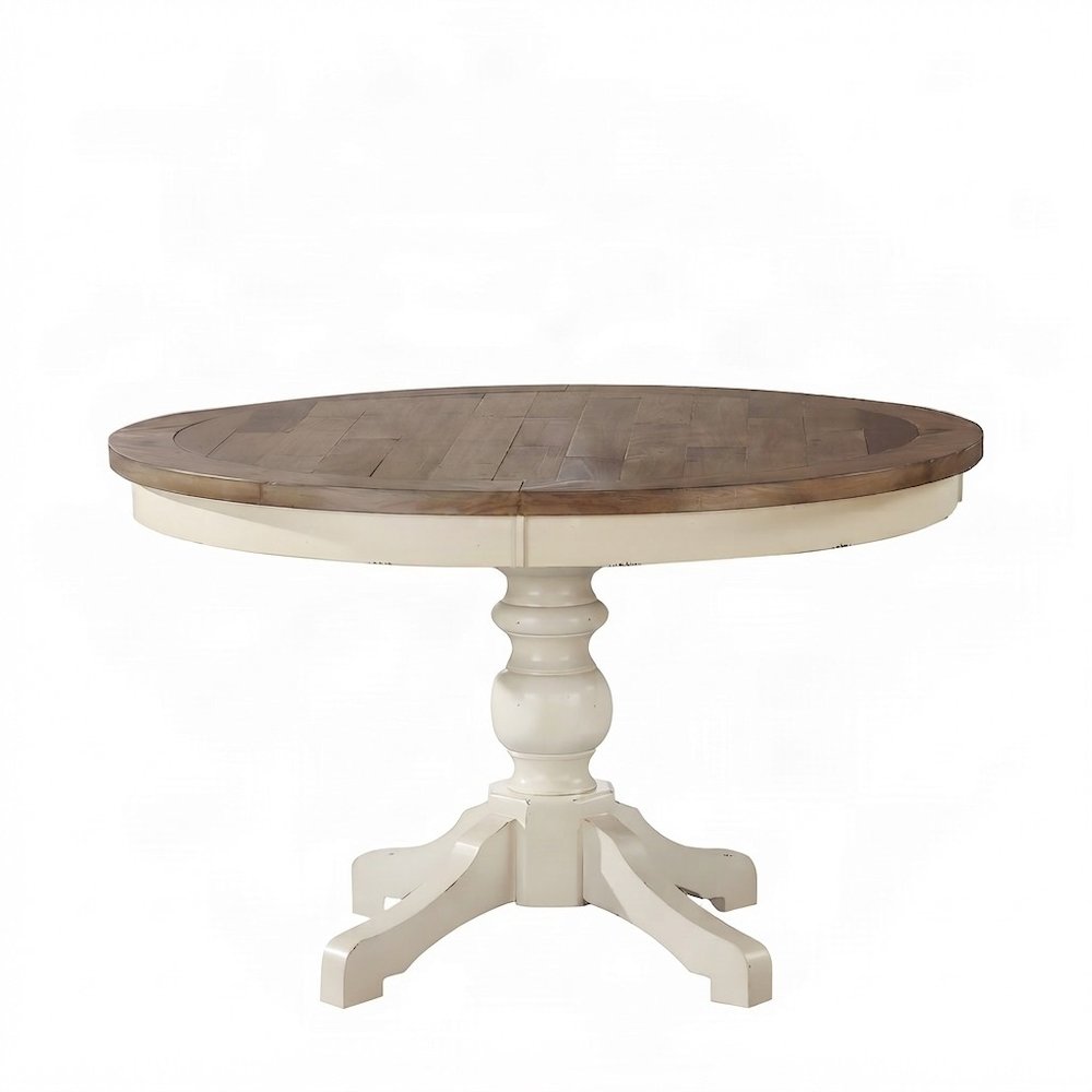 Distressed Two-tone Wood Round Kitchen and Dining Table for Four, Antique White