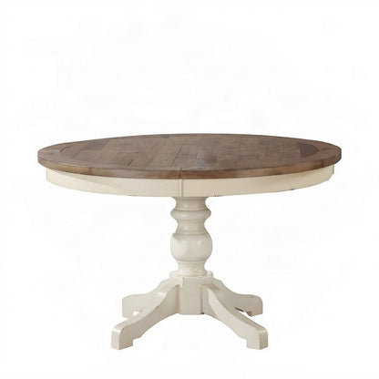 Distressed Two-tone Wood Round Kitchen and Dining Table for Four, Antique White