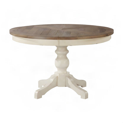 Distressed Two-tone Wood Round Kitchen and Dining Table for Four, Antique White