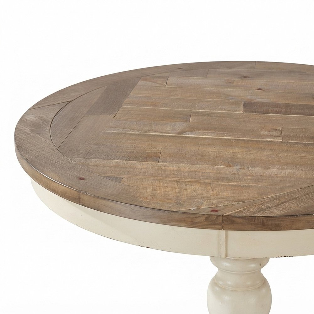 Distressed Two-tone Wood Round Kitchen and Dining Table for Four, Antique White