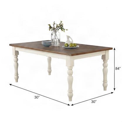 Wood Dining Table with Two-Tone Finish, Turned Legs, for Kitchen, Antique White