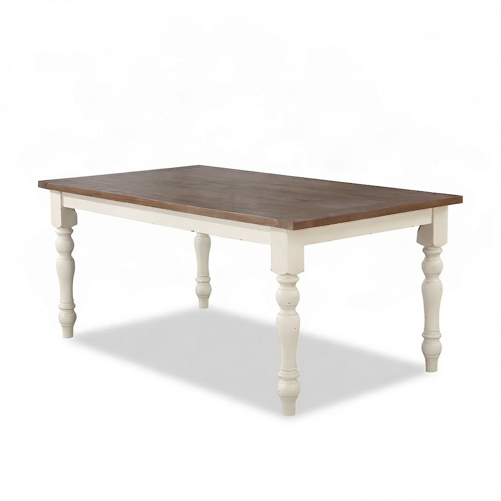 Wood Dining Table with Two-Tone Finish, Turned Legs, for Kitchen, Antique White